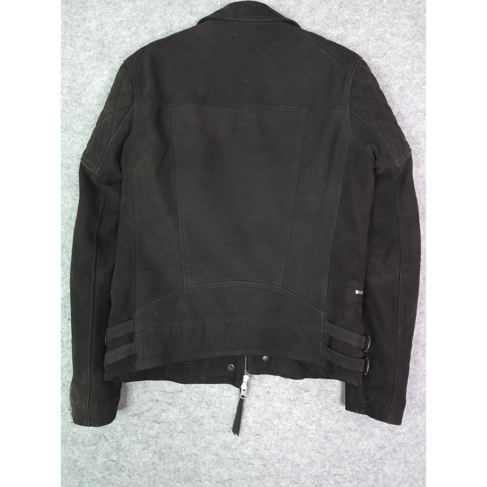 AllSaints Kenji Biker Jacket Men Small Black Sheep Leather Quilted Moto ML024K - Picture 5 of 10